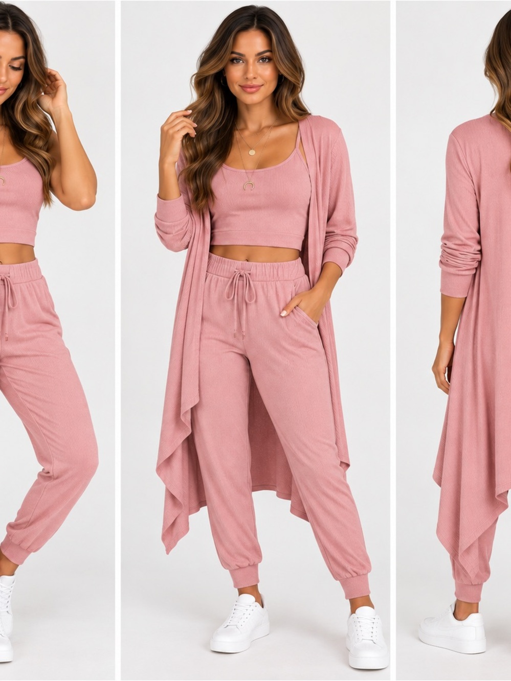 Women’s crop top, cardigan, jogger pants three piece set - XL
